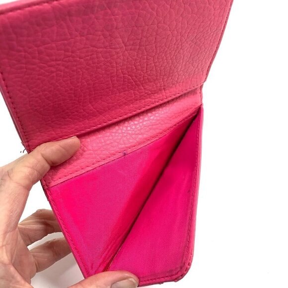 Women's Raspberry Pink Leather Perforated Wallet Slim Profile 5.5" x 4" - Picture 4 of 6
